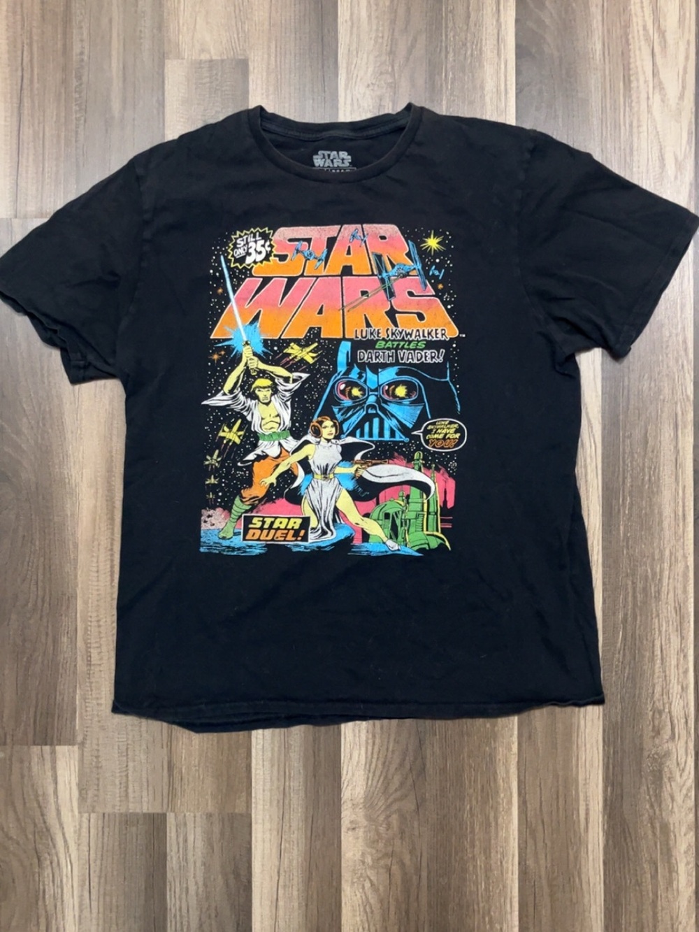 STAR WARS Darth Vader Luke Skywalker Battle Mens Large Black Shirt